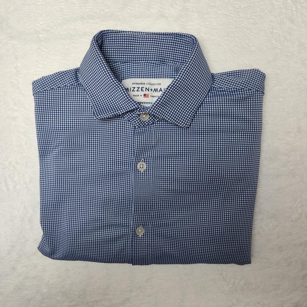 Mizzen+Main Shirt Mens‎ Small Blue White Check Spinnaker Trim Fit Performance